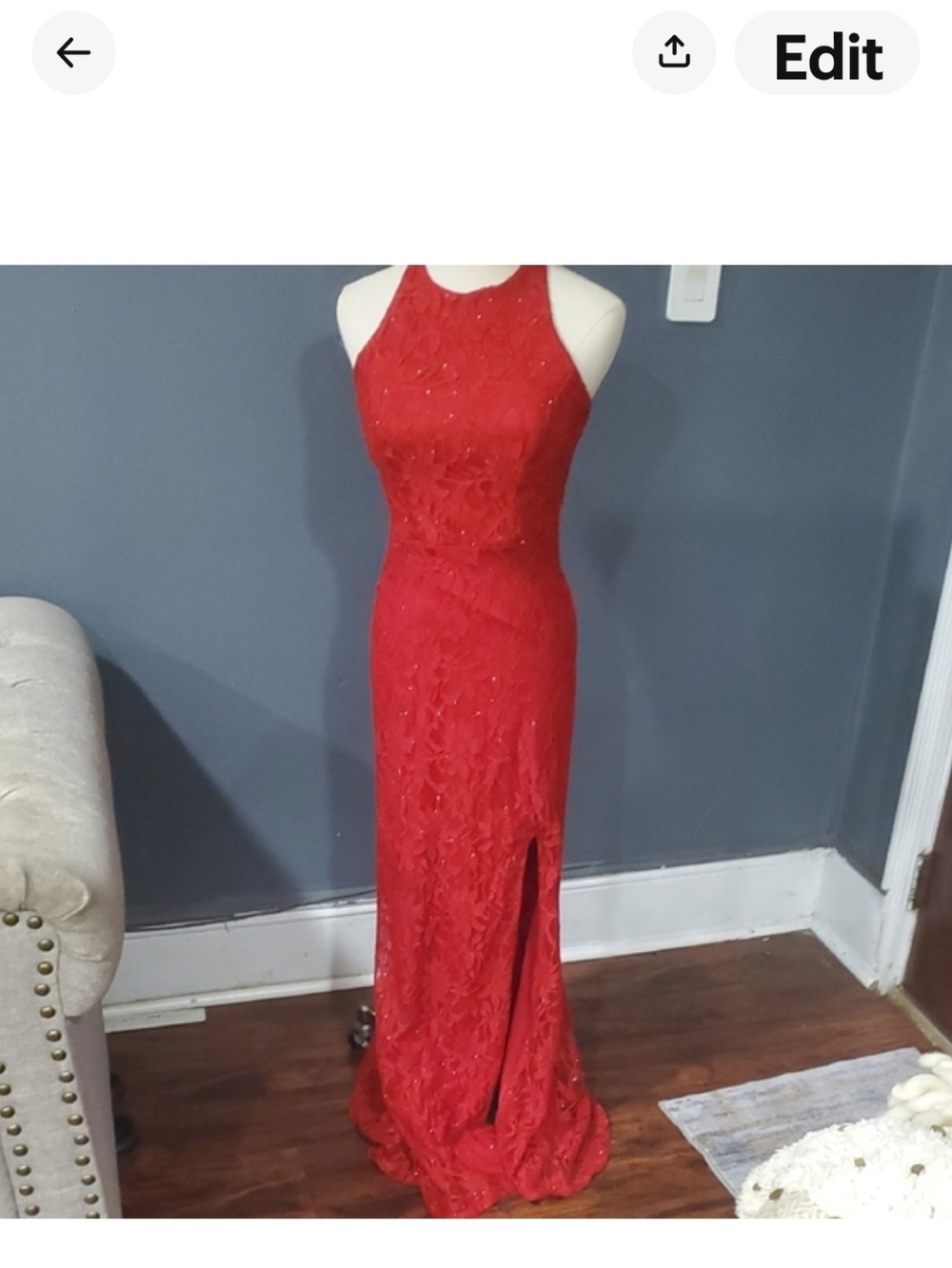 City Triangles Elegant Red Lace Maxi Dress - Picture 15 of 16